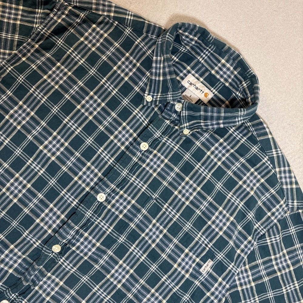 Carhartt Shirt Men's Green Plaid Relaxed Short Sleeve‎ Button Large Casual Work